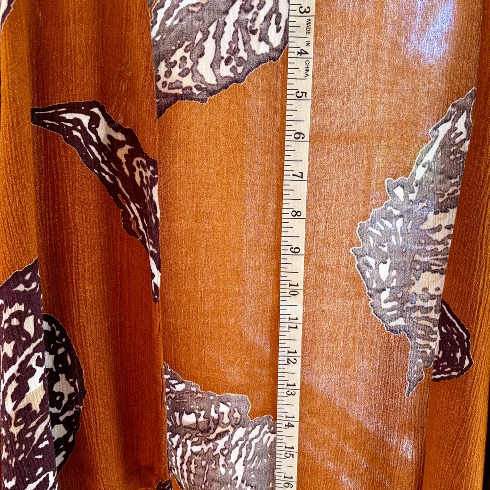 Anthropologie Bel Kazan Open-Front Rust Brown Printed Lightweight Layer Cardigan - Picture 6 of 7
